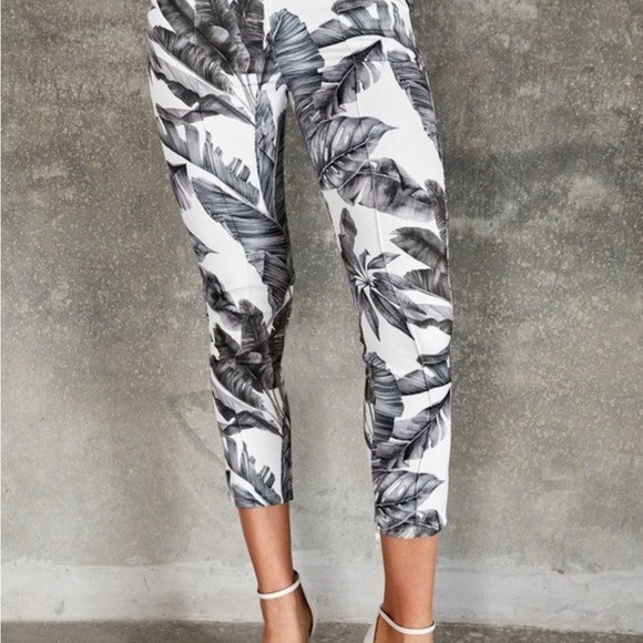 New Grey/White Palm Leaves Belted Dress pants by Venti6, size L - Picture 1 of 2